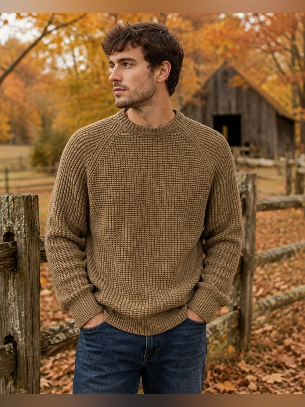 Banana Republic Mens XL Italian Yarn Wool Textured Knit Raglan Brown Sweater